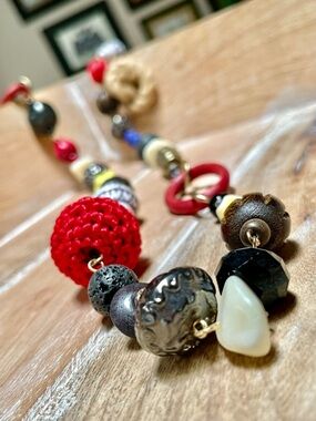 Artisan Design Handcrafted Multicolor  Beaded Necklace Mixed Textures